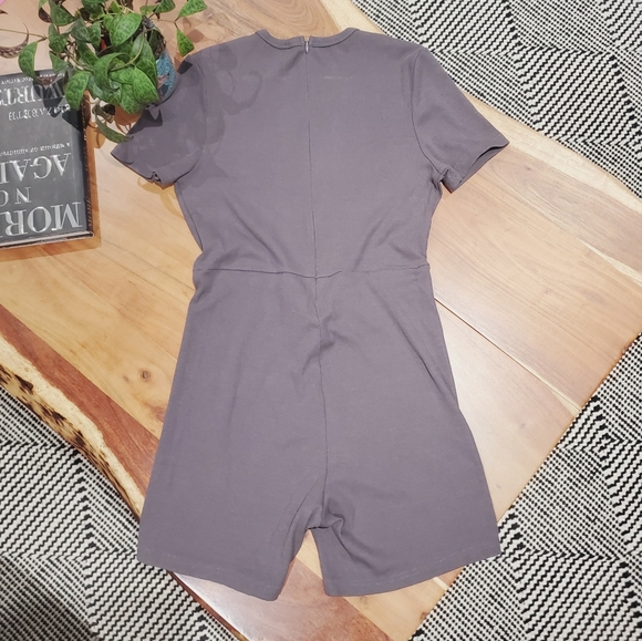 Grey One Piece Ribbed Romper Shorts - Picture 4 of 4
